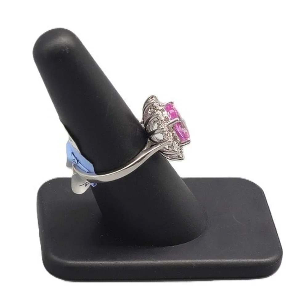 .925 SILVER DIAMOND & PINKISH GEMSTONE RING SIZE 7.25 4.3G (GNH022626)
